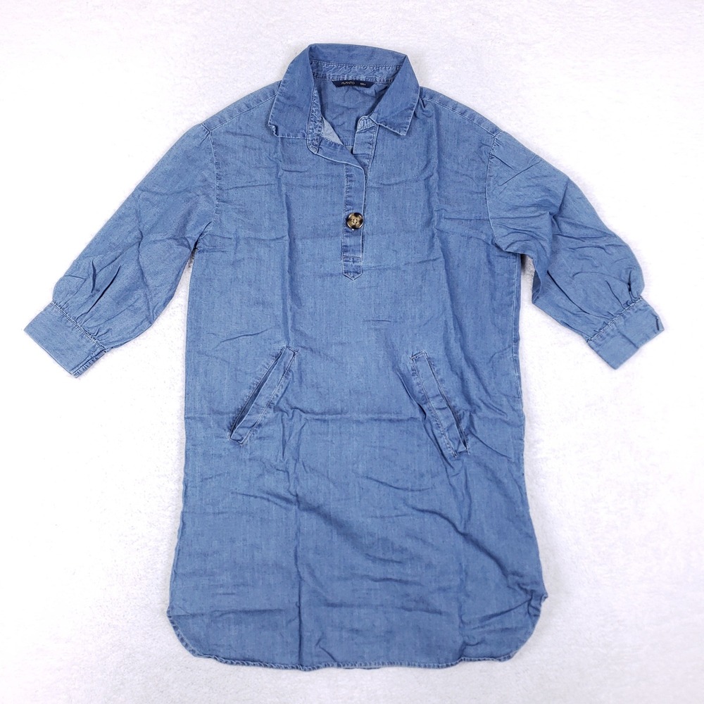 Filanto Denim Tunic Dress Small Blue Lyocell Cotton Henley Pockets Coastal Boho